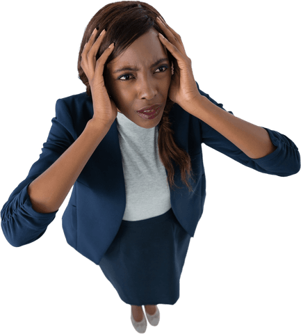 Transparent View of Stressed Businesswoman with Hands on Head