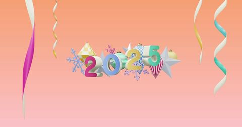 Festive 2025 Design with Holiday Decorations and Ribbons