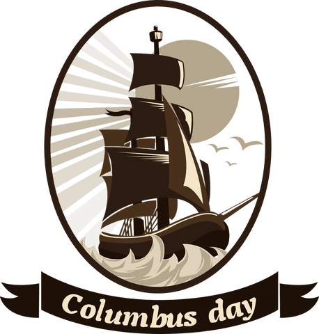 Elegant Ship with Vintage Design for Columbus Day Emblem Transparent