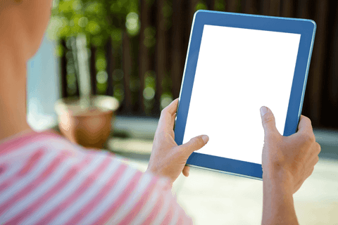 Female Hands in Striped Shirt Holding Tablet with Transparent Screen Outdoors - Download Free Stock Videos Pikwizard.com
