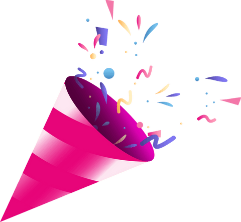 Striped Party Popper Bursting with Colorful Confetti on Transparent Background