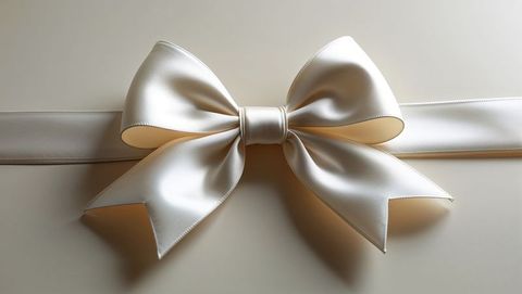 Ivory satin ribbon with elegant decorative bow in focus