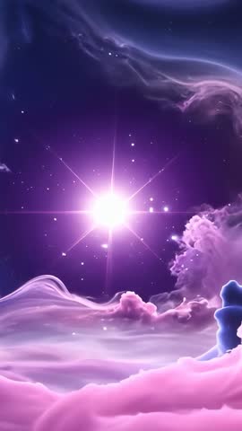 Central Star Pulsing, Sending Rays Through Purple and Pink Nebula Clouds | Vertical Cosmic Video