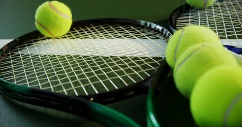 Close-Up of Tennis Equipment on Court Surface