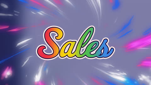 Vibrant Sales Text with Dynamic Light Trails Background
