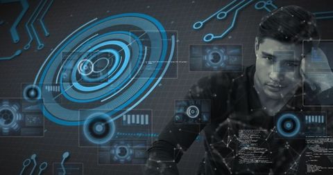 Man Analyzing Digital Data Interface with Futuristic Graphics - Download Free Stock Images Pikwizard.com