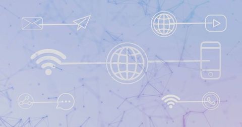 Digital Connectivity Icons on Purple-Blue Interface