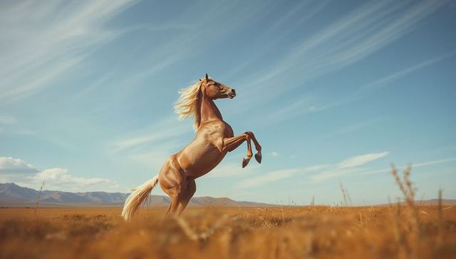 Majestic Horse Rearing in Stunning Grassland Vista