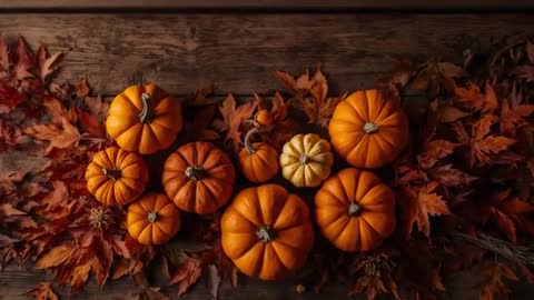Rustic Harvest Scene with Pumpkins and Fall Leaves