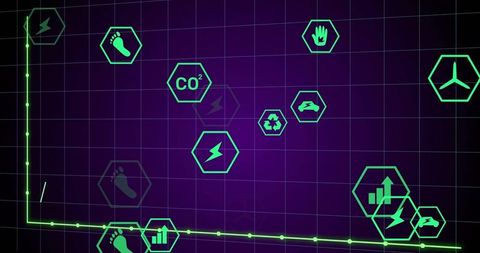 Digital Sustainability Data Visualization with Futuristic Icons