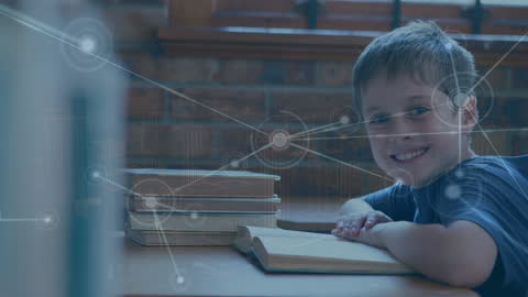 Smiling Boy Learning with Digital Connection Illustrations