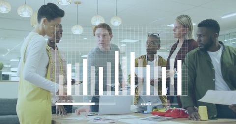 Diverse Team Discussing Business Strategy with Digital Graph Interface