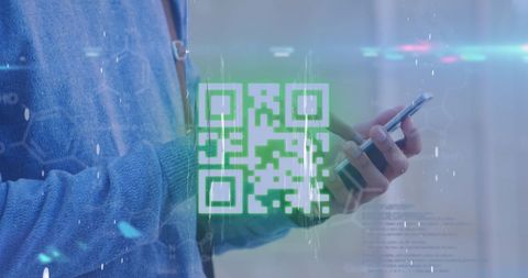 Man Using Smartphone with Futuristic QR Code Interface - Download Free Stock Images Pikwizard.com