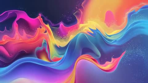 This artwork features vivid colors in fluid, wave-like motions across a dark backdrop, evoking a sense of cosmic energy. Ideal for use in digital art collections, modern design inspirations, or as a captivating visual for creative resources and AI-generated content presentations.
