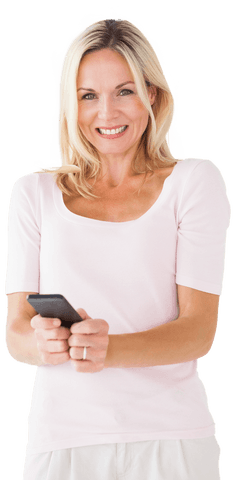 Cheerful Woman Sending Text Message on Smartphone, Transparent Background - Download Free Stock Videos Pikwizard.com