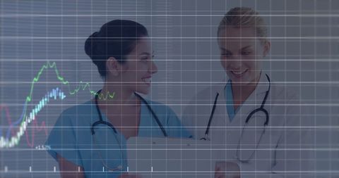 Female Doctors Analyzing Digital Healthcare Data Trends