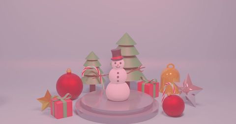 Cute Festive Scene with Snowman and Christmas Decorations
