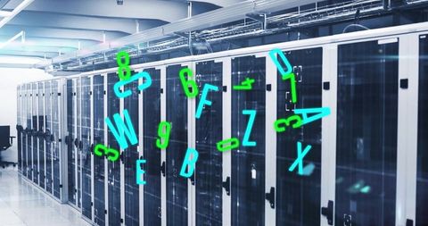 High-Tech Data Center with Neon Cybersecurity Elements