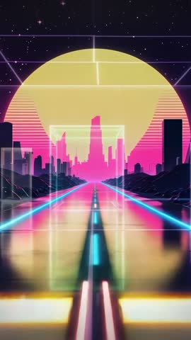 Neon Highway Rush: Vertical Cyberpunk Drive Toward Sunlit Futuristic Skyline