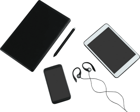 transparent tech gadgets: tablet, phone, & accessories top view - Download Free Stock Videos Pikwizard.com