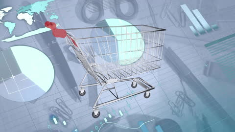 Shopping Cart with Futuristic Data Analytics Imagery