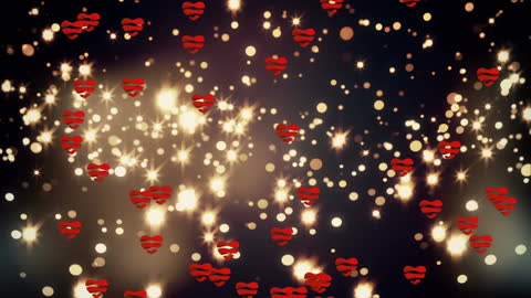 Romantic Heart Icons Floating Over Sparkling Lights