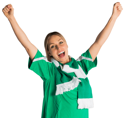 Transparent Cheering Football Fan with Green Jersey and Scarf