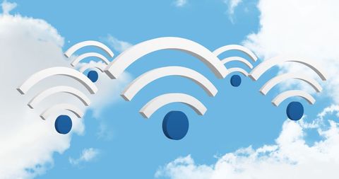 Wi-fi symbols floating in cloudy sky digital concept