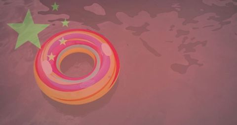 Inflatable Ring Floating in Water with Chinese Flag Overlay