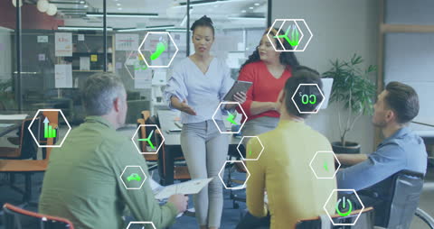 Collaborative Business Meeting with Futuristic Technology Interface