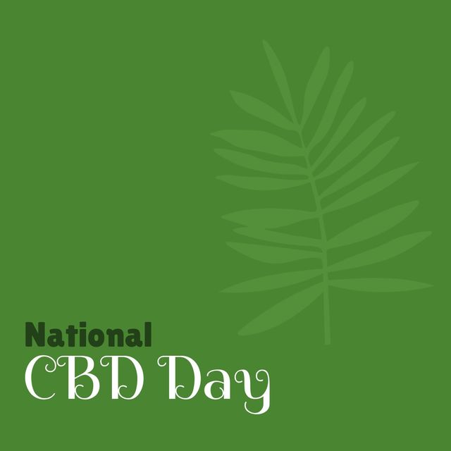 National cbd day text banner against leaves icon on green background. national cbd day awareness concept