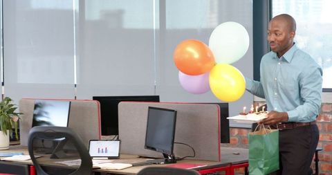 Office Birthday Celebration with Balloons and Cake Delivery