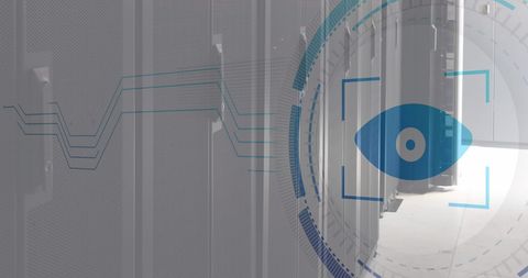 Eye retina scanner overlay in data server room