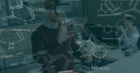 Caucasian Man Wearing VR Headset Interacting with Scientific Data - Download Free Stock Images Pikwizard.com