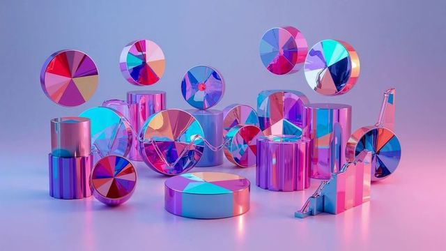 Colorful abstract futuristic iridescent shapes composition