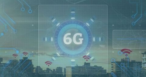 Futuristic 6G Technology Concept with Cityscape in Background - Download Free Stock Images Pikwizard.com