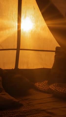 Sunlight Shining Through Tent Window Warming Bed Pillows with Amber Lens Flare