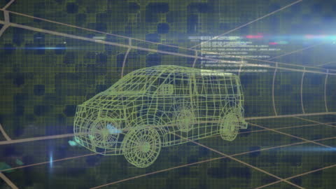 Digital Blueprint of Car with Technological Network Overlay