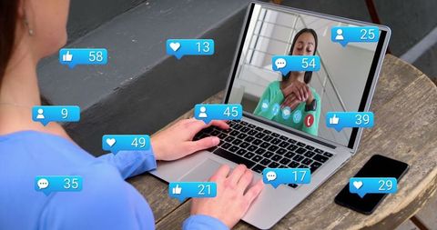 Engaging in Video Call with Floating Social Media Icons - Download Free Stock Images Pikwizard.com