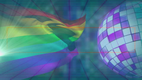 Rainbow Flag Waving in Vibrant Digital Disco Space