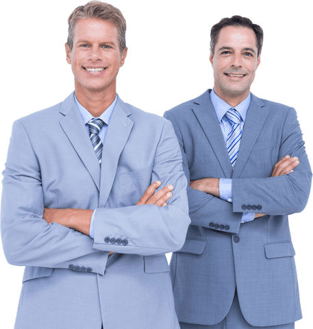 Confident Businessmen in Grey Suits on Transparent Background