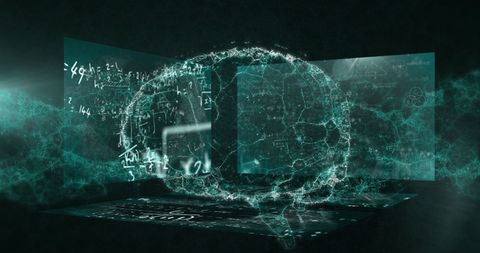 3D Digital Brain with Mathematical Equations on Screens - Download Free Stock Images Pikwizard.com