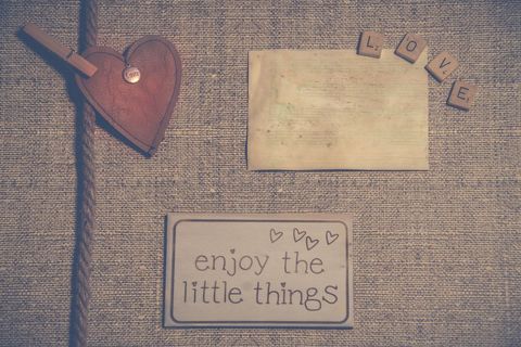 Inspirational home decor with wooden elements and heart