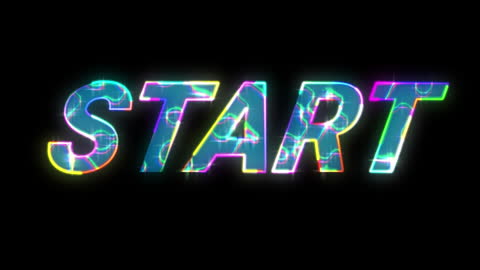 Vibrant Start Text Hologram with Abstract Neon Light Effects