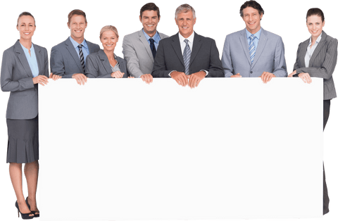 transparent business team holding blank poster for corporate message - Download Free Stock Videos Pikwizard.com