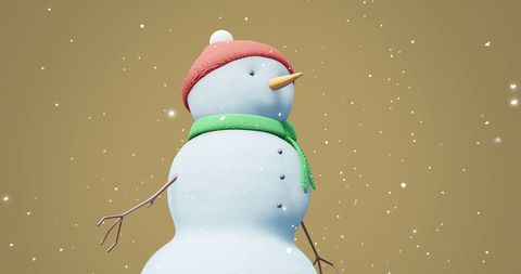 Festive Snowman with Green Scarf and Falling Snowflakes - Download Free Stock Images Pikwizard.com