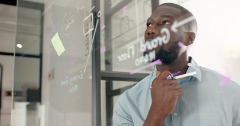 African Descent Man Strategizing Business Plans on Glass Board in Modern Office - Download Free Stock Images Pikwizard.com