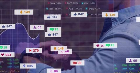 Businessman Analyzing Data with Metrics Overlay on Smartwatch