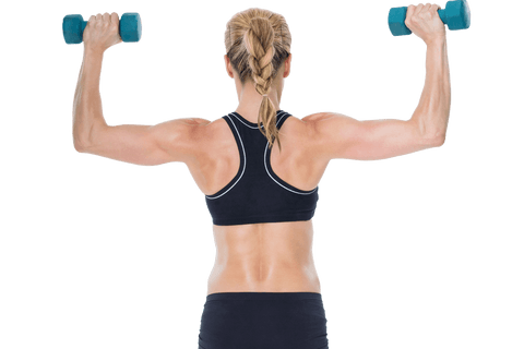 Transparent bodybuilder flexing with dumbbells assertive strength