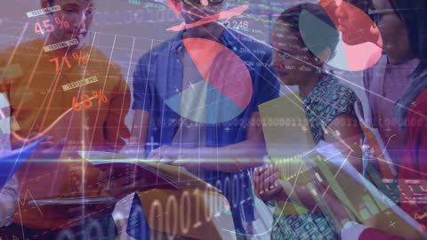 Diverse Colleagues Analyzing Data, Digital Technology and Networking